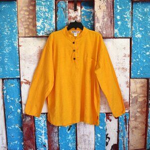 Men's EzHippie Henley Shirt Long Sleeve Pockets Woven 3XLARGE Yellow